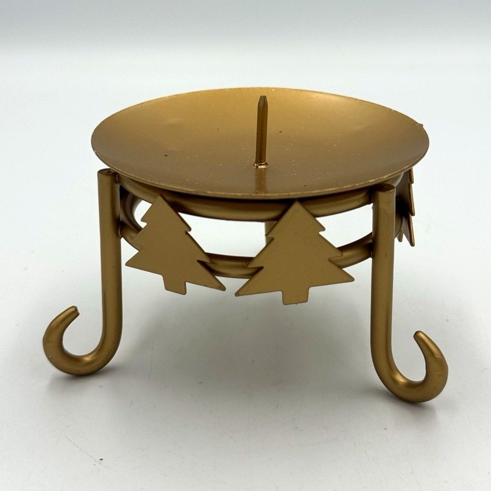 Gold Painted Metal Pillar Candle Holder Stand Round Freestanding Christmas Tree